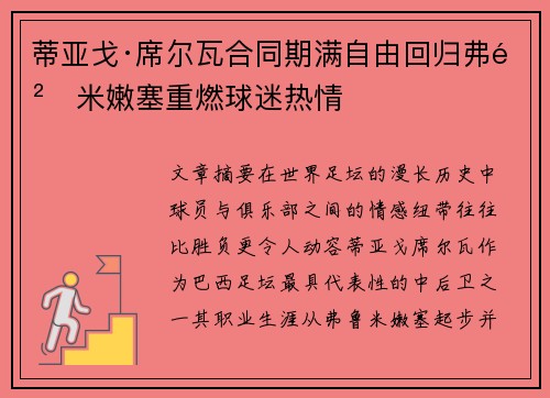 蒂亚戈·席尔瓦合同期满自由回归弗鲁米嫩塞重燃球迷热情